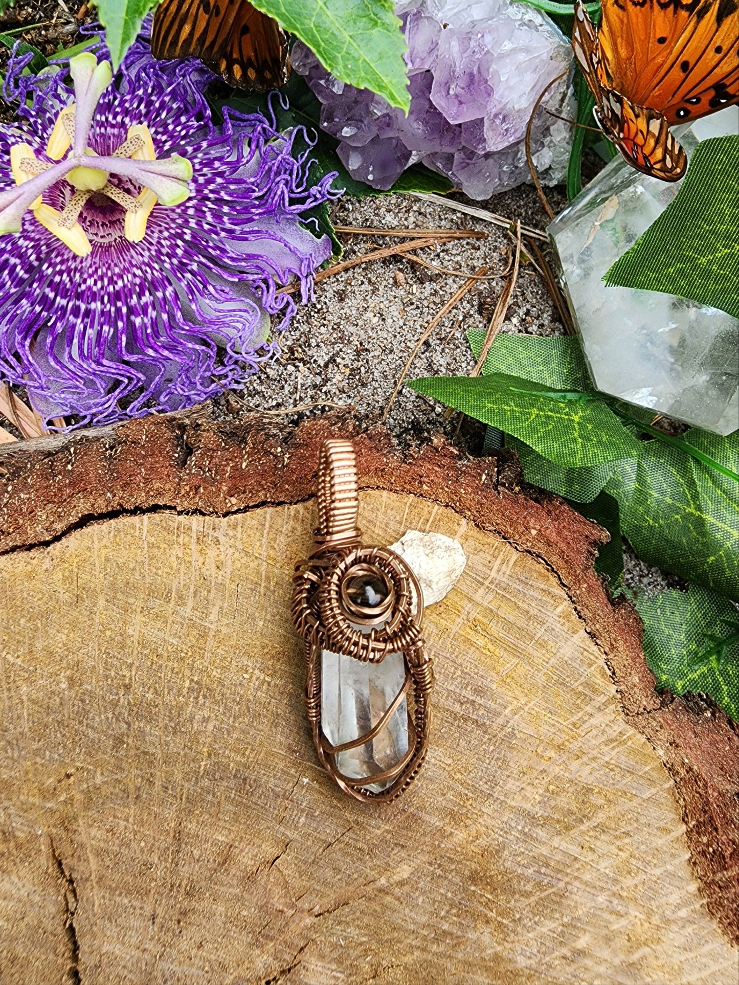 Clear Quartz & Hematite Pendant