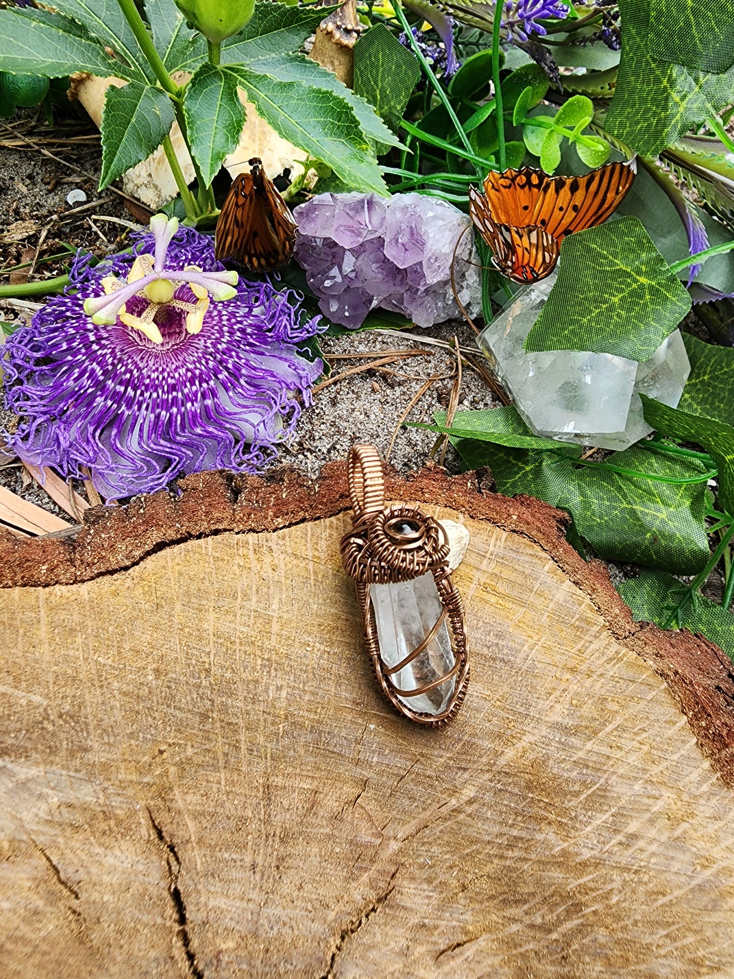 Clear Quartz & Hematite Pendant