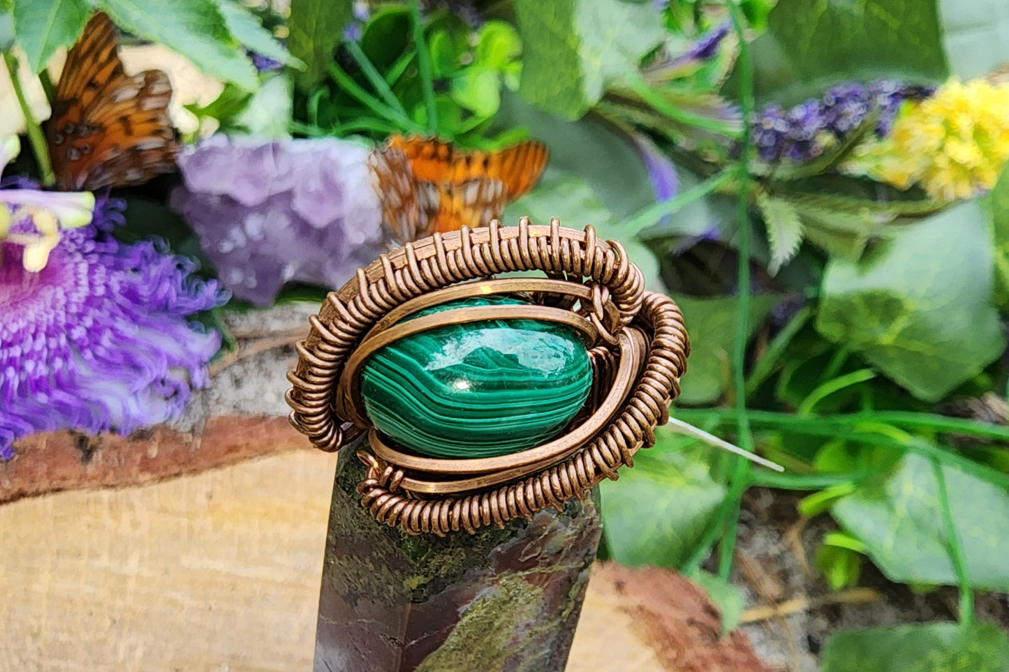 Malachite Size 6 Copper Ring