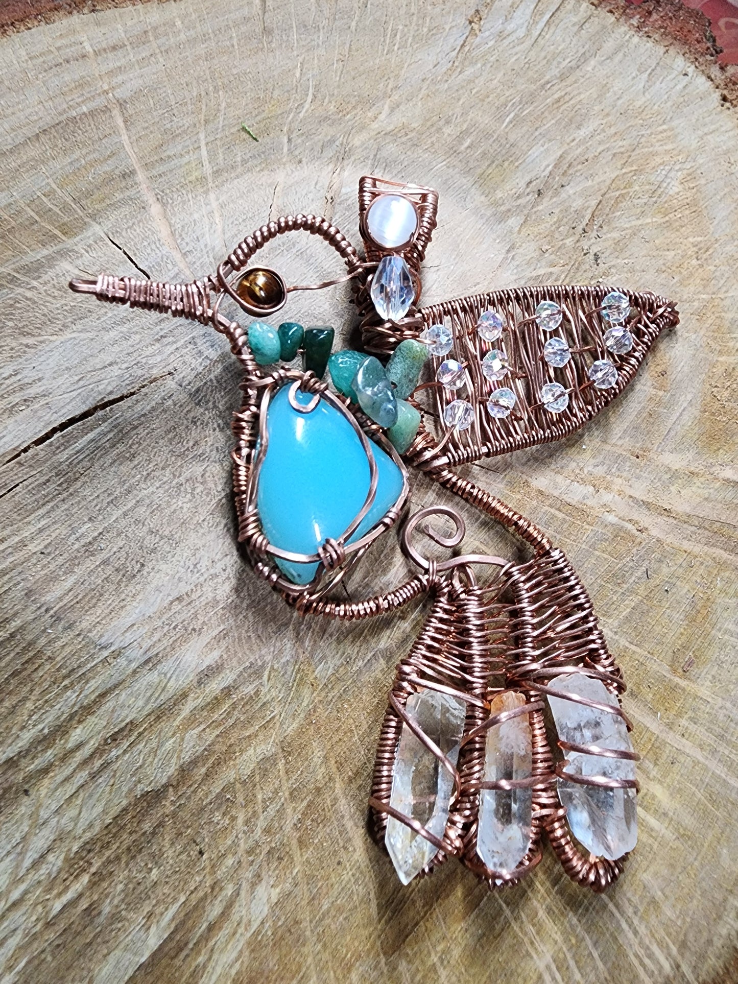 Blue Chalcedony Hummingbird Pendant