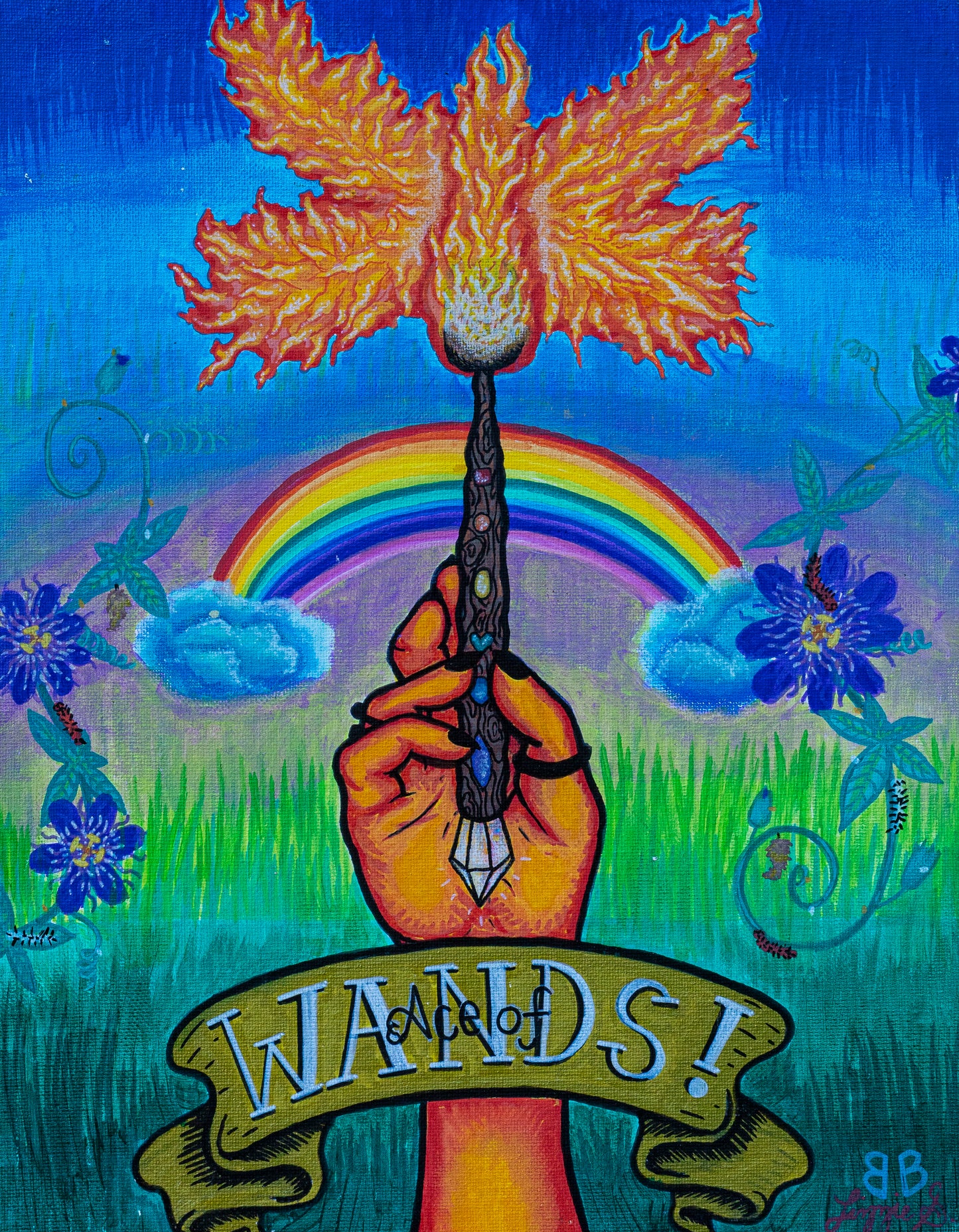 Framed "Ace of Wands" Painting