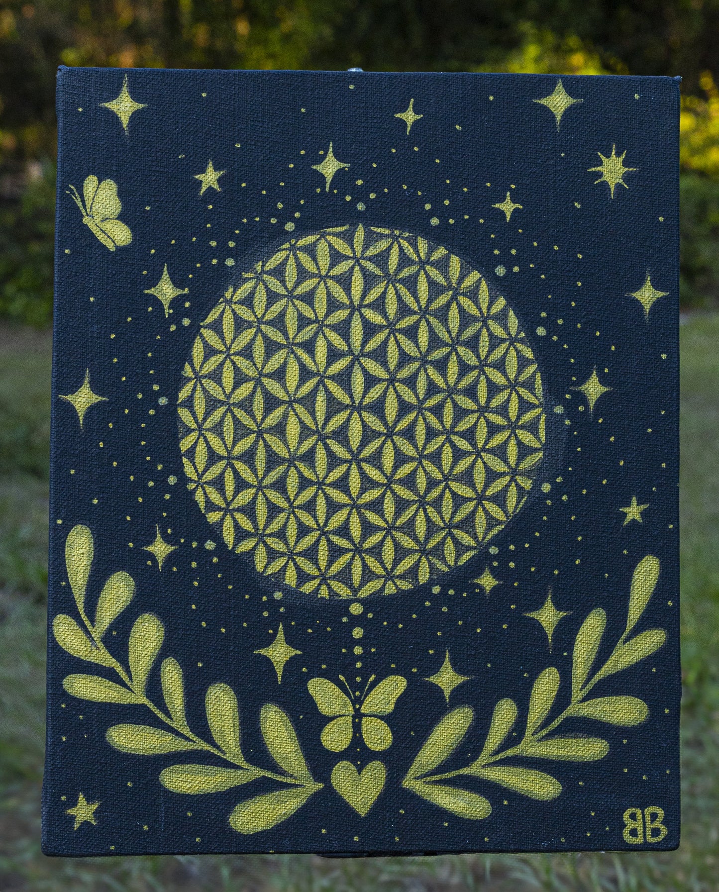 Black & Gold Flower of Life Butterfly Painting