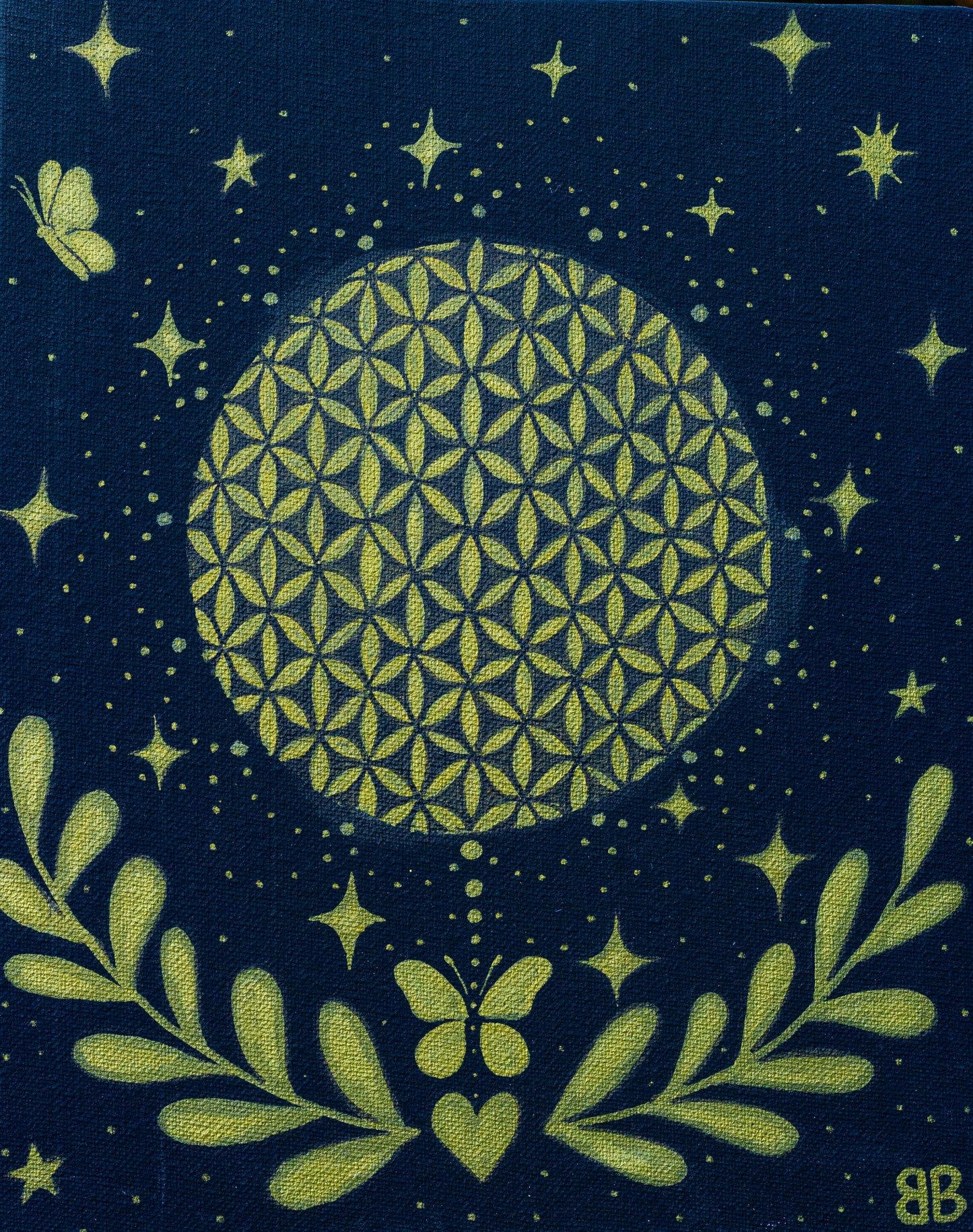 Black & Gold Flower of Life Butterfly Painting