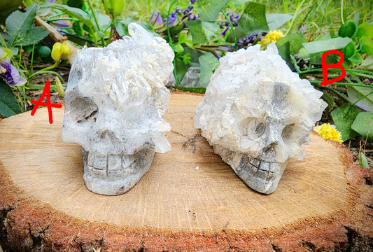 Clear Quartz Cluster Skull Carvings