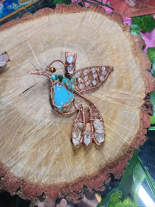 Blue Chalcedony Hummingbird Pendant